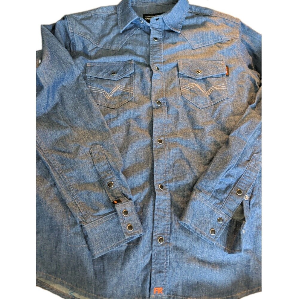 Cody James FR Denim Pearl Snap Shirt Men’s Medium Western Workwear Casual